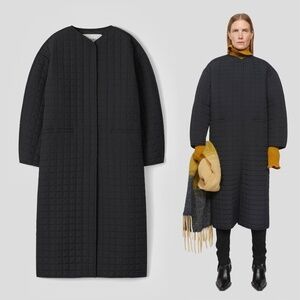 Rodebjer Nelly Collarless Quilted Coat in Black Size Medium M